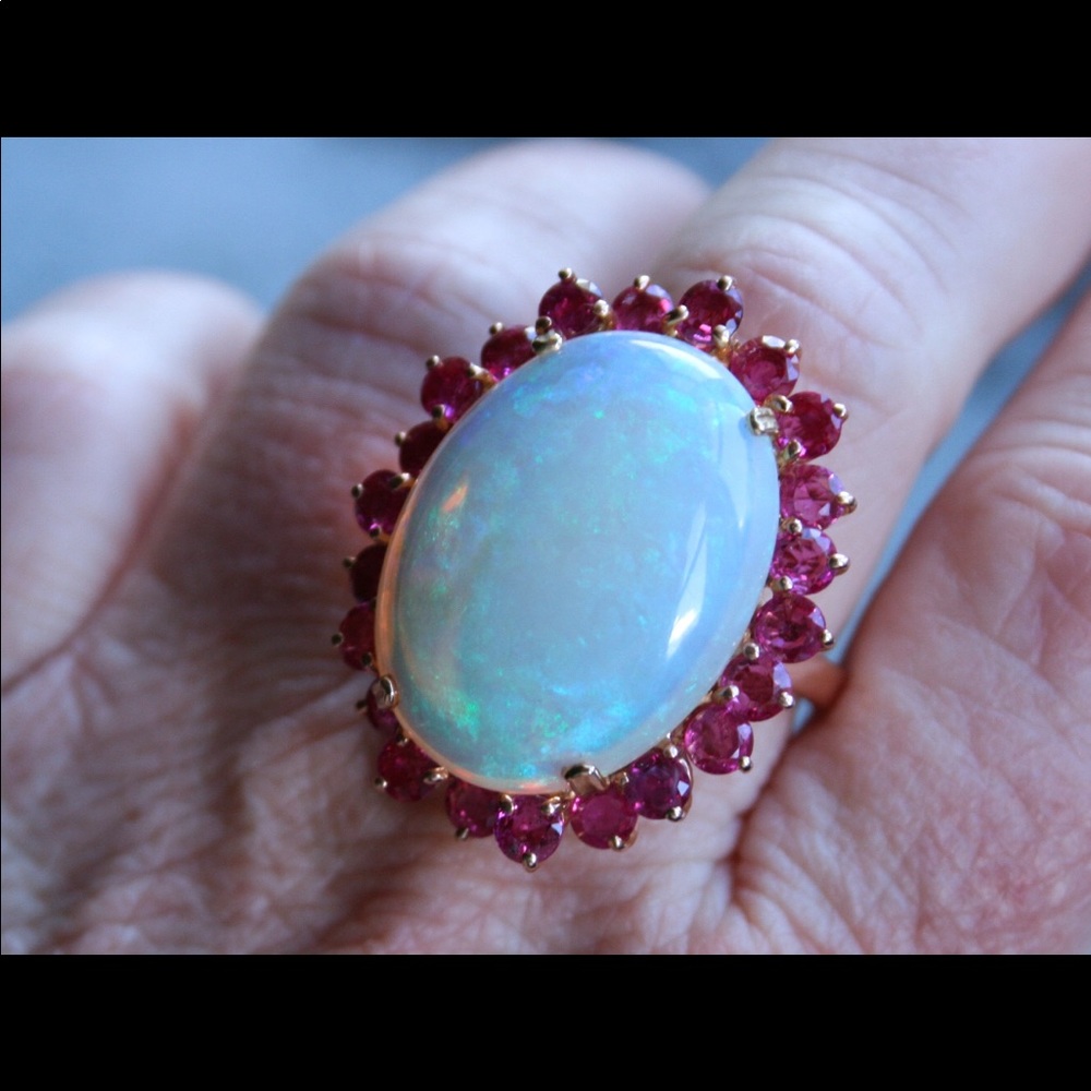 Massive Retro Opal And Ruby Set In 14kt Rose Gold - image 1